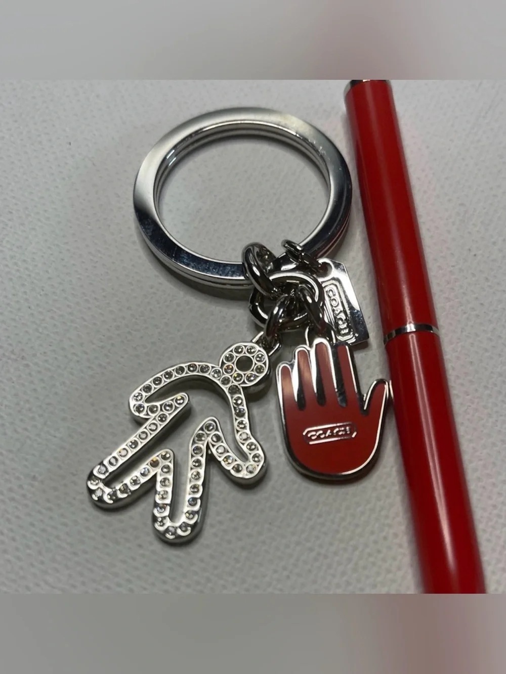 Coach Red Enamel Hand & Charm Keychain with Pen